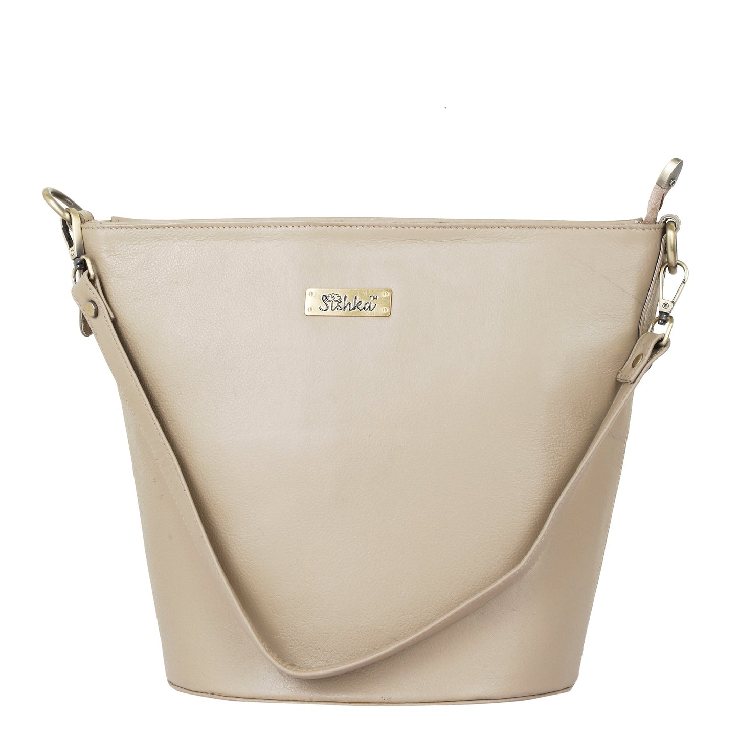 Taupe Genuine Leather Bucket Hobo Bag for Women – Elegant Shoulder Tote Purse