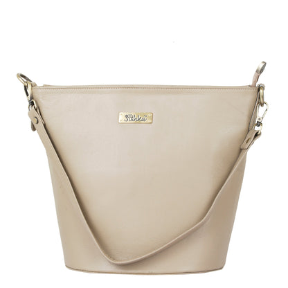 Taupe Genuine Leather Bucket Hobo Bag for Women – Elegant Shoulder Tote Purse