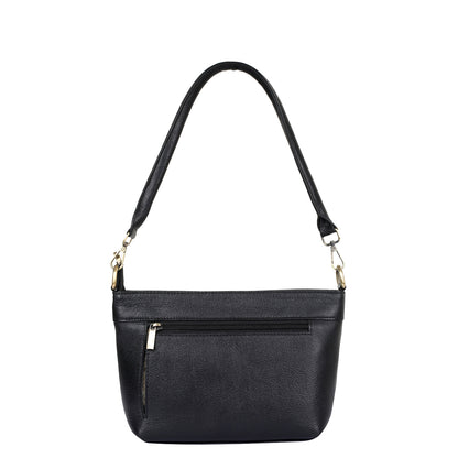 Black Genuine Leather Shoulder Handbag – Women’s Tote with Front Pocket