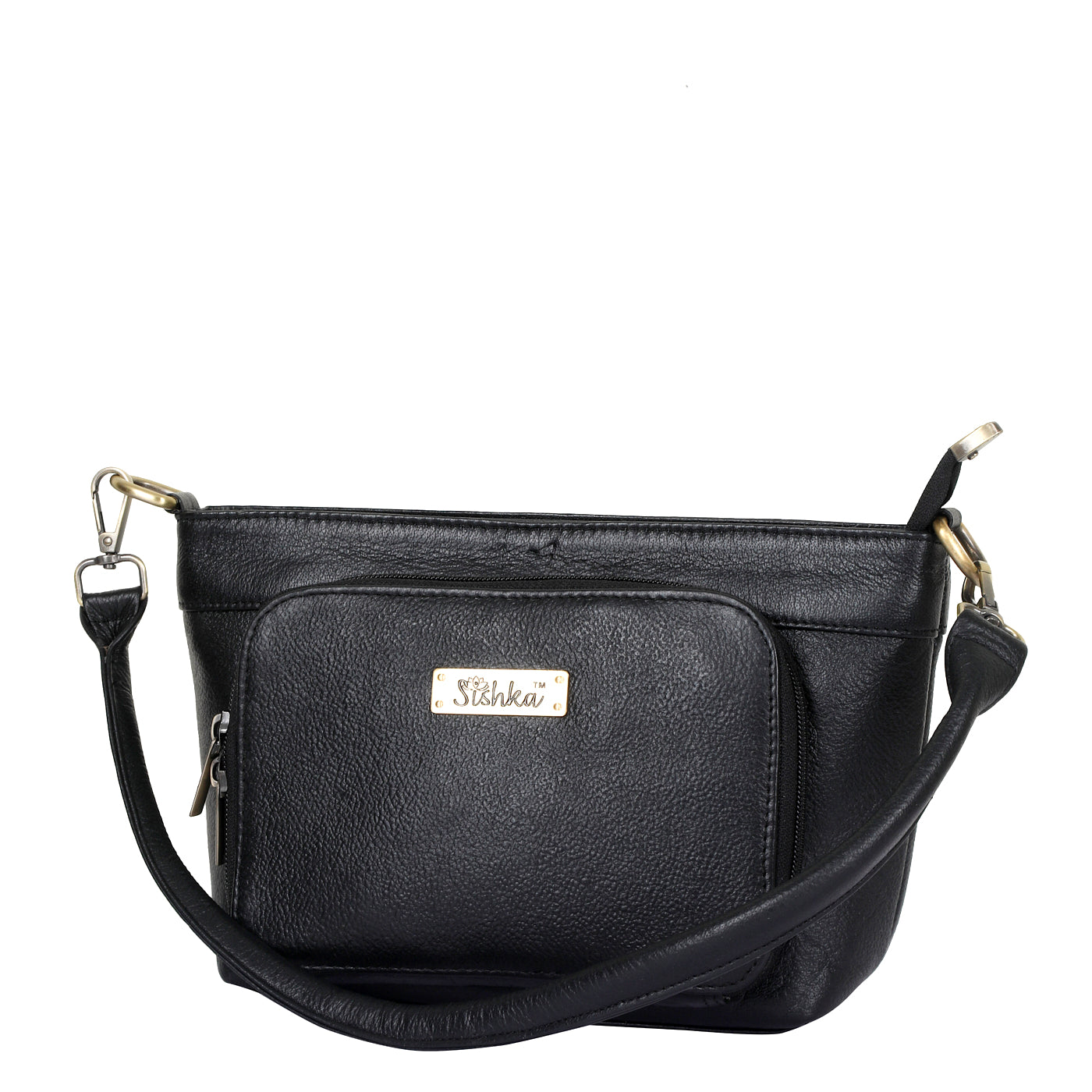 Black Genuine Leather Shoulder Handbag – Women’s Tote with Front Pocket