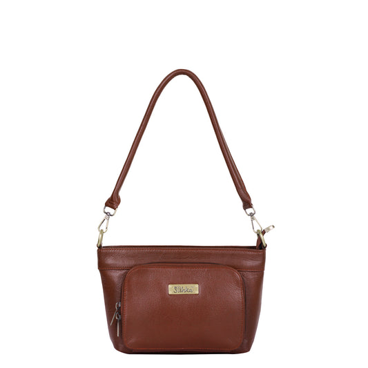 Brown Genuine Leather Shoulder Handbag – Women’s Tote with Front Pocket