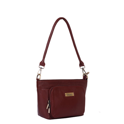 Cherry Red Genuine Leather Shoulder handbag Wholesale for Women - Tote with Front Pocket