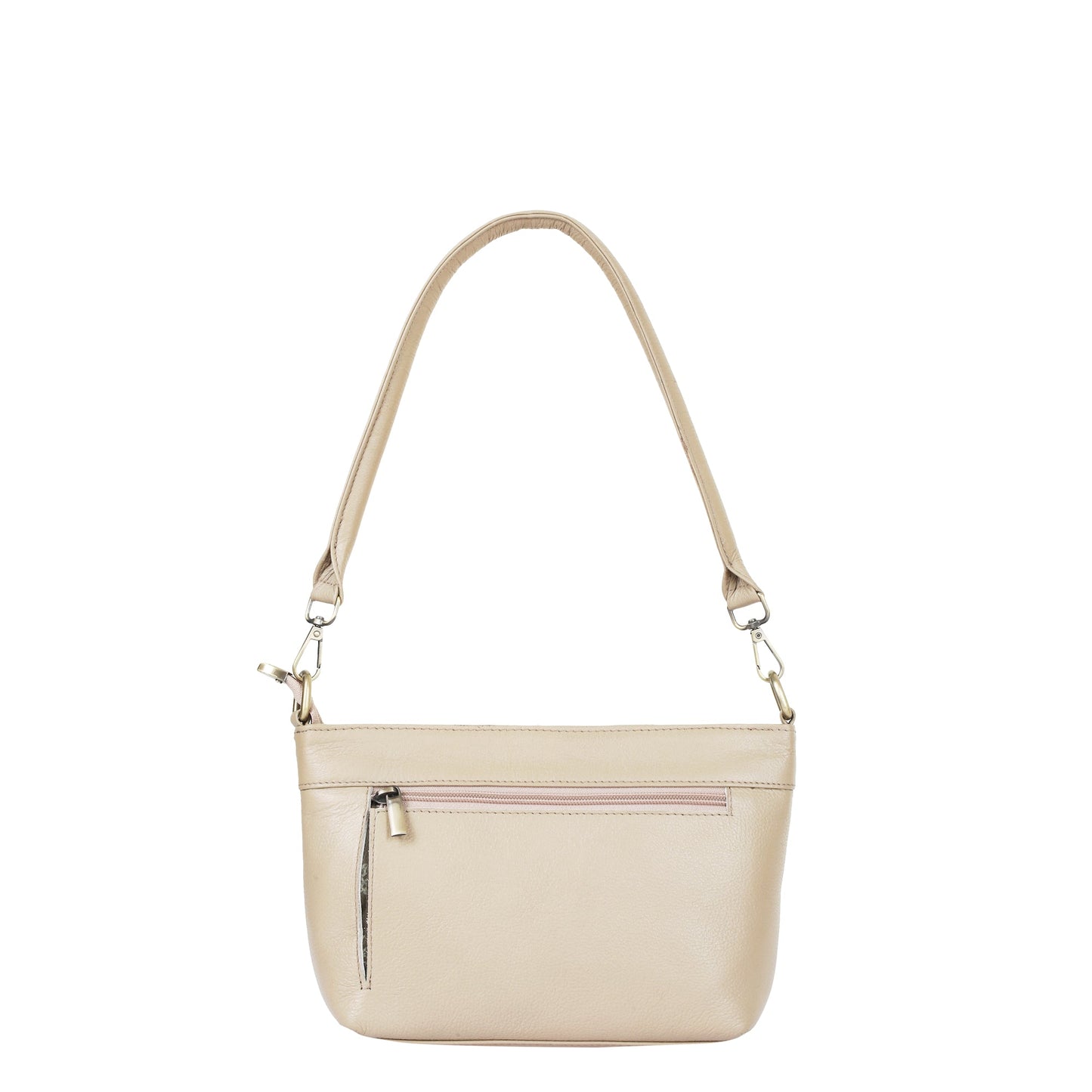 Taupe Genuine Leather Shoulder Handbag – Women’s Tote with Front Pocket