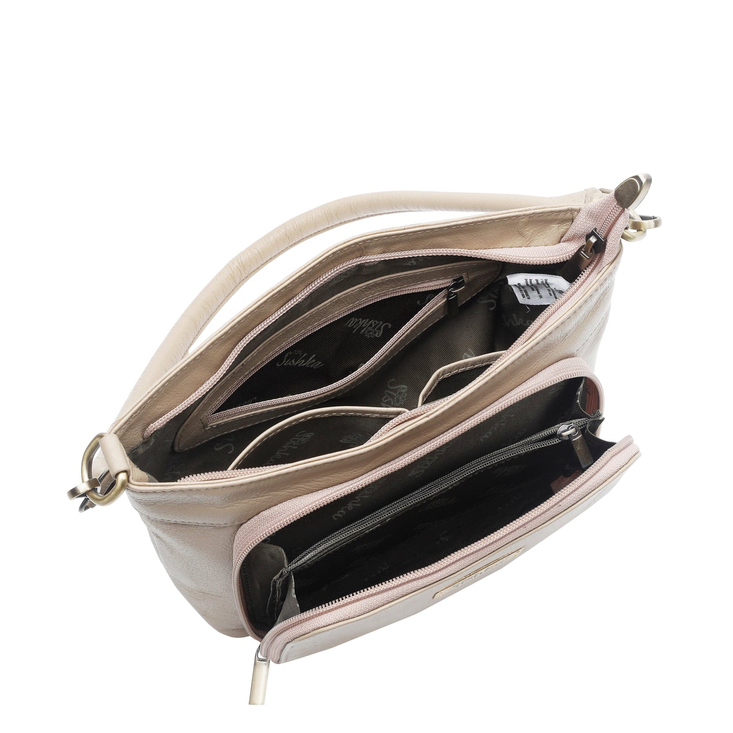 Taupe Genuine Leather Shoulder Handbag – Women’s Tote with Front Pocket