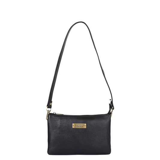 Black Genuine Leather Crossbody Organizer Bag for Women – Sleek Crossover Purse