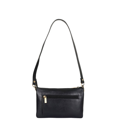 Black Genuine Leather Crossbody Organizer Bag for Women – Sleek Crossover Purse