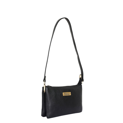 Black Genuine Leather Crossbody Organizer Bag for Women – Sleek Crossover Purse