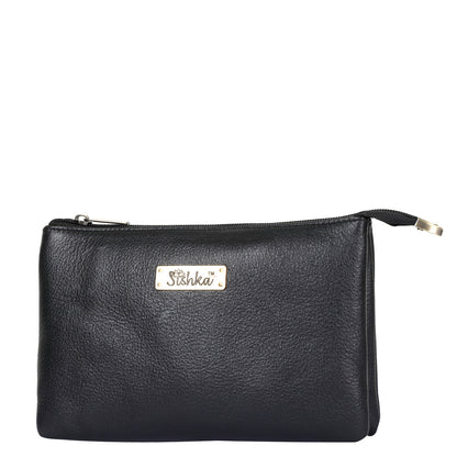 Black Genuine Leather Crossbody Organizer Bag for Women – Sleek Crossover Purse