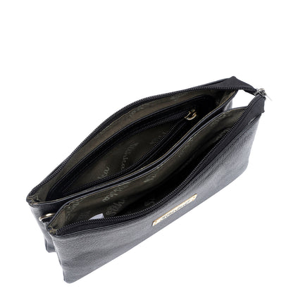 Black Genuine Leather Crossbody Organizer Bag for Women – Sleek Crossover Purse