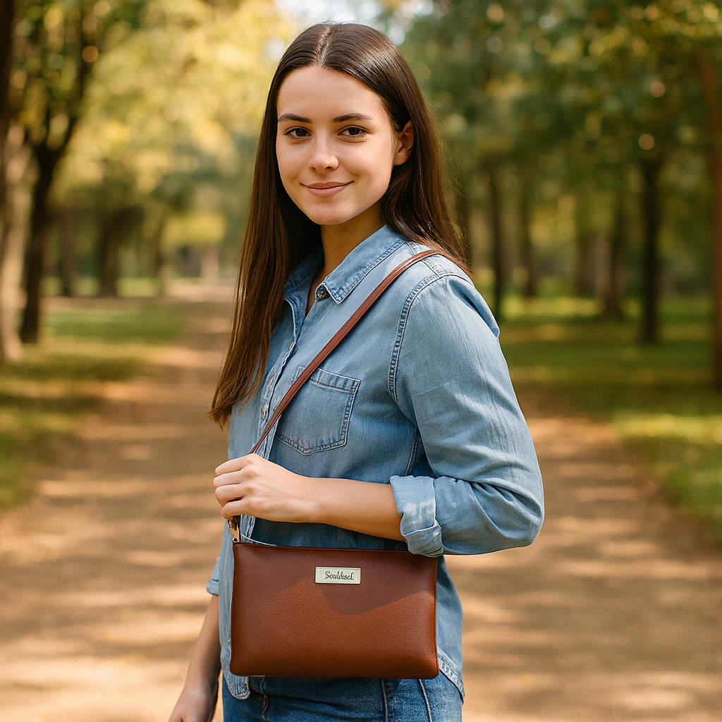 Brown Genuine Leather Crossbody Bag for Women – Elegant Crossover Shoulder Purse