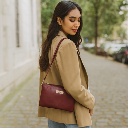 Cherry Red Genuine Leather Crossbody Organizer Bag for Women – Sleek Crossover Shoulder Purse