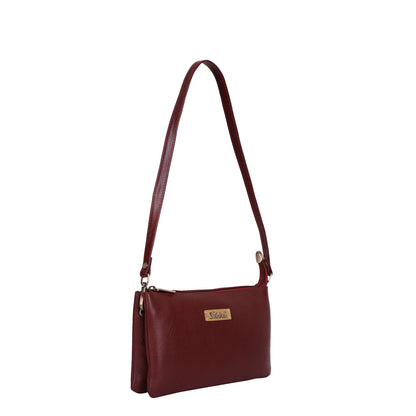 Cherry Red Genuine Leather Crossbody Organizer Bag for Women – Sleek Crossover Shoulder Purse