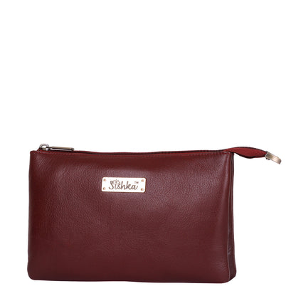 Cherry Red Genuine Leather Crossbody Organizer Bag for Women – Sleek Crossover Shoulder Purse