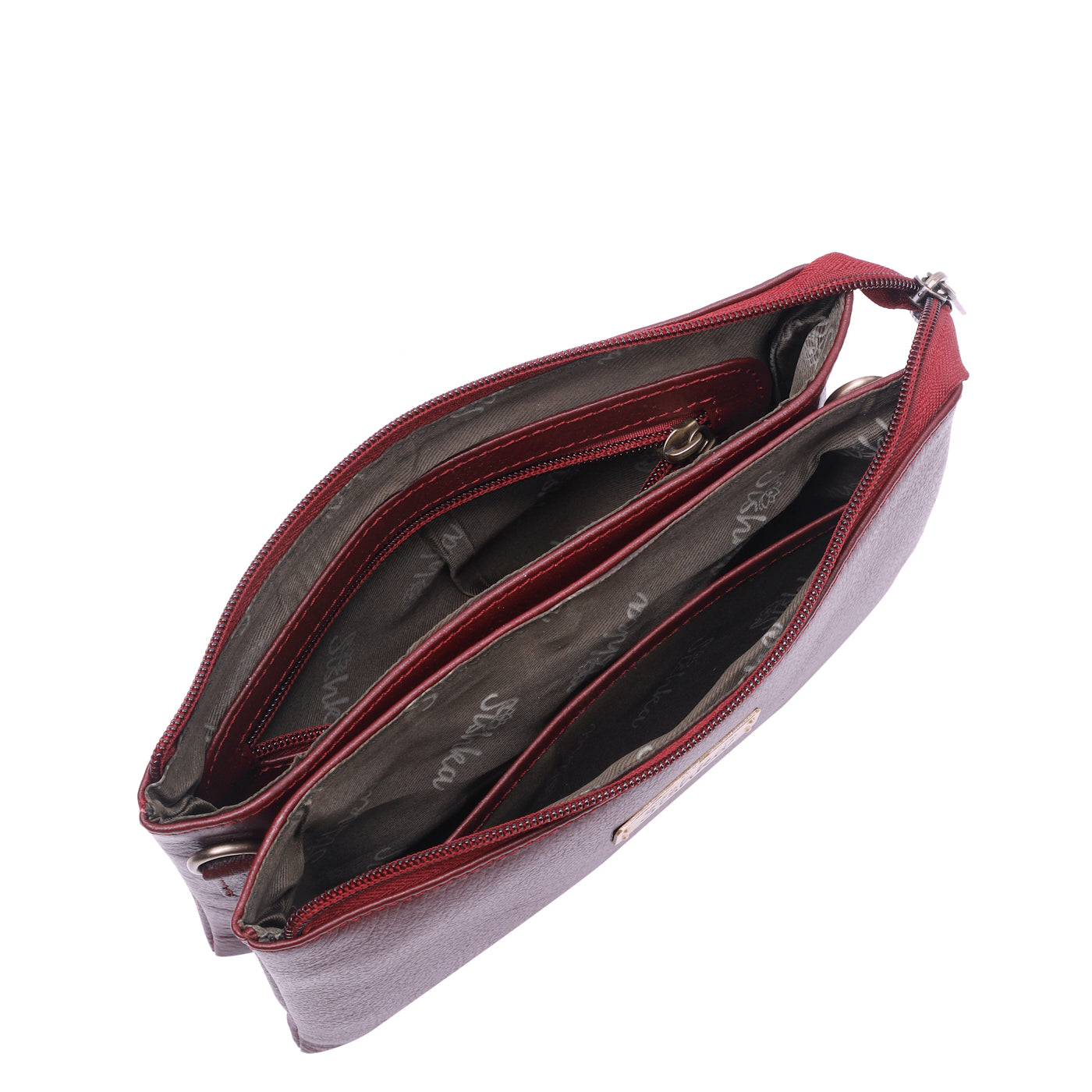 Cherry Red Genuine Leather Crossbody Organizer Bag for Women – Sleek Crossover Shoulder Purse