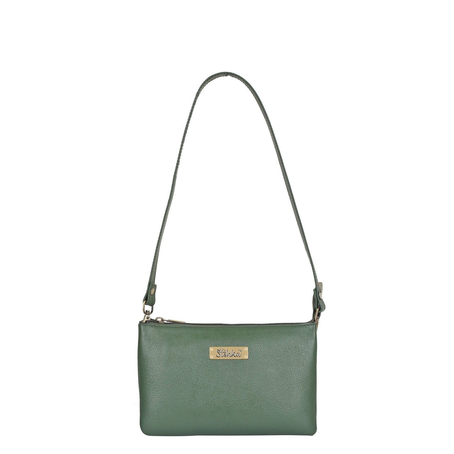 Olive Genuine Leather Crossover Shoulder Bag for Women – Crossbody Organizer Purse