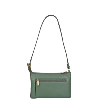 Olive Genuine Leather Crossover Shoulder Bag for Women – Crossbody Organizer Purse