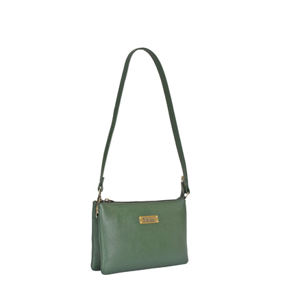 Olive Genuine Leather Crossover Shoulder Bag for Women – Crossbody Organizer Purse