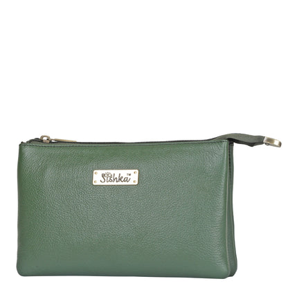 Olive Genuine Leather Crossover Shoulder Bag for Women – Crossbody Organizer Purse