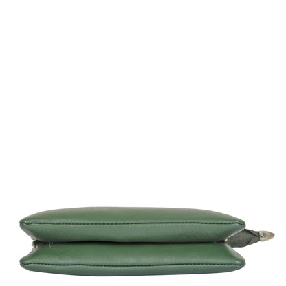 Olive Genuine Leather Crossover Shoulder Bag for Women – Crossbody Organizer Purse