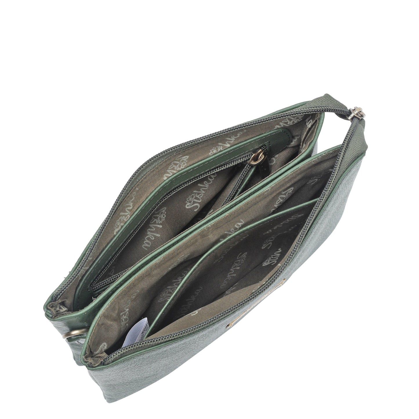 Olive Genuine Leather Crossover Shoulder Bag for Women – Crossbody Organizer Purse