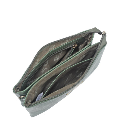 Olive Genuine Leather Crossover Shoulder Bag for Women – Crossbody Organizer Purse