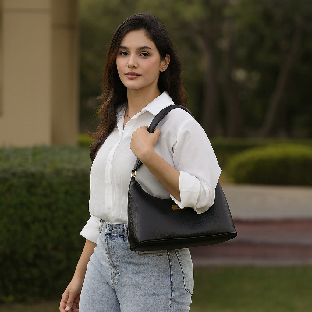 Black Genuine Leather Hobo Shoulder Handbags Wholesale for Women  – Everyday Use