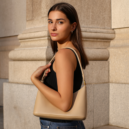 Sishka Genuine Leather Hobo Bag – Elegant Tote Shoulder Handbag, Soft Leather Satchel, Versatile Crossbody Purse for Women – Taupe