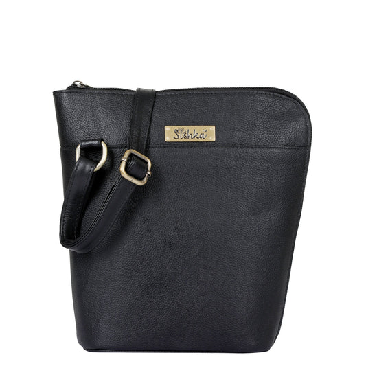 Black Genuine Leather Shoulder Bag for Women – Sleek Crossbody Organizer Purse