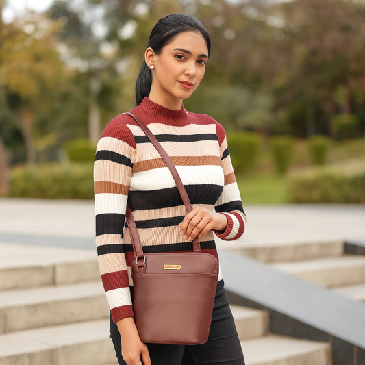 Cherry Red Genuine Leather Crossbody Sling Bag – Women’s Shoulder Purse