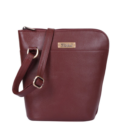 Cherry Red Genuine Leather Crossbody Sling Bag – Women’s Shoulder Purse