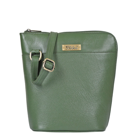 Olive Green Genuine Leather Crossbody Sling Bag – Women’s Shoulder Purse