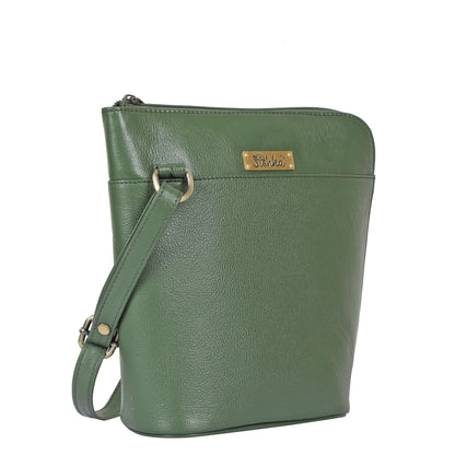 Olive Green Genuine Leather Crossbody Sling Bag – Women’s Shoulder Purse