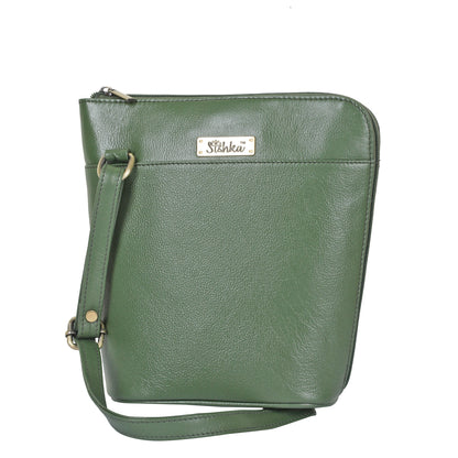Olive Green Genuine Leather Crossbody Sling Bag – Women’s Shoulder Purse