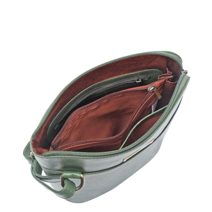 Olive Green Genuine Leather Crossbody Sling Bag – Women’s Shoulder Purse