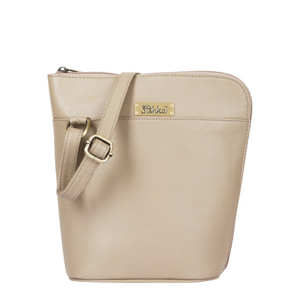 Taupe Genuine Leather Crossbody Sling Bag – Women’s Shoulder Purse