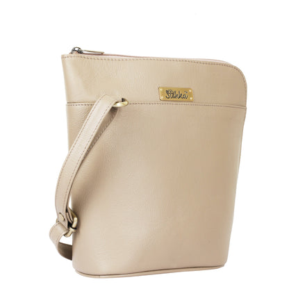 Taupe Genuine Leather Crossbody Sling Bag – Women’s Shoulder Purse