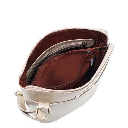 Taupe Genuine Leather Crossbody Sling Bag – Women’s Shoulder Purse