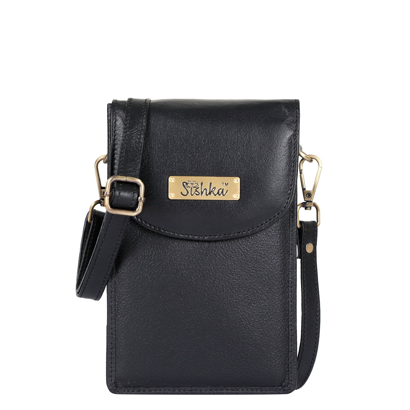 Black Genuine Leather Mobile Crossbody Bag – Women’s Phone Purse