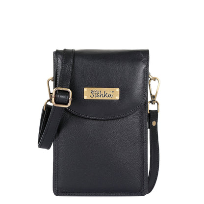 Black Genuine Leather Mobile Crossbody Bag – Women’s Phone Purse