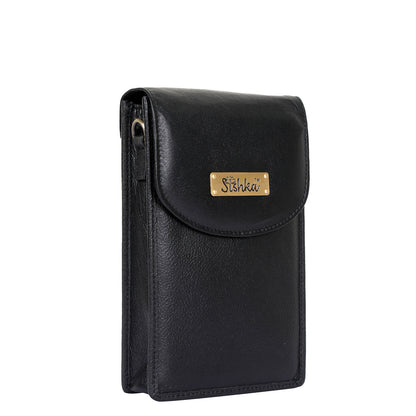 Black Genuine Leather Mobile Crossbody Bag – Women’s Phone Purse