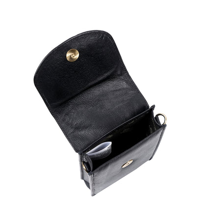 Black Genuine Leather Mobile Crossbody Bag – Women’s Phone Purse