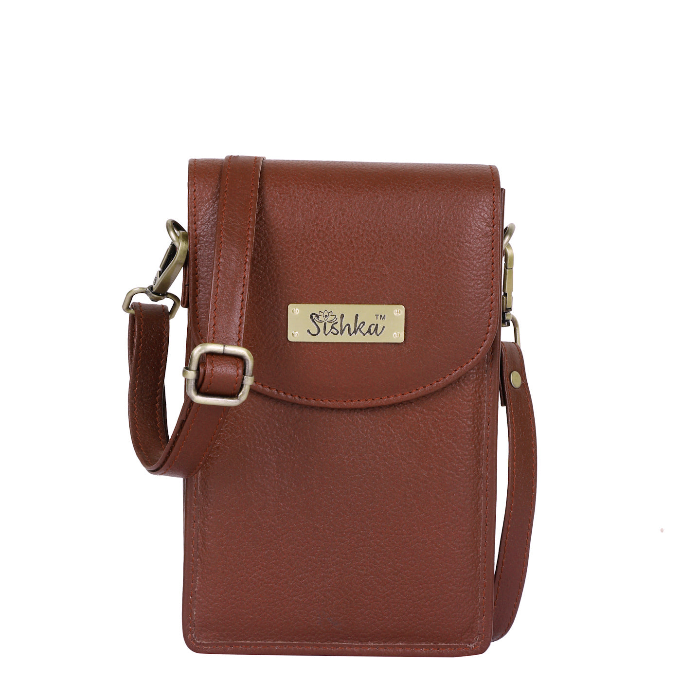 Brown Genuine Leather Mobile Crossbody Bag – Women’s Phone Purse