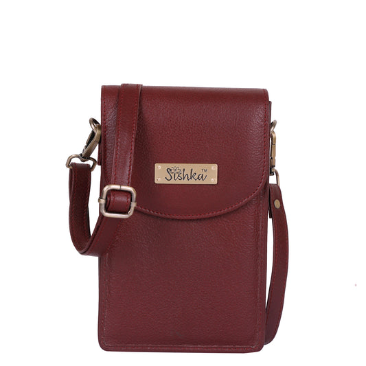 Cherry Red Genuine Leather Mobile Crossbody Bag – Women’s Phone Purse