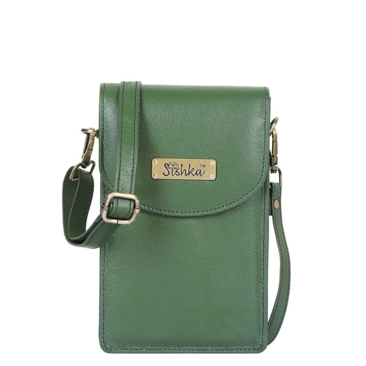 Olive Genuine Leather Mobile Crossbody Bag – Women’s Phone Purse