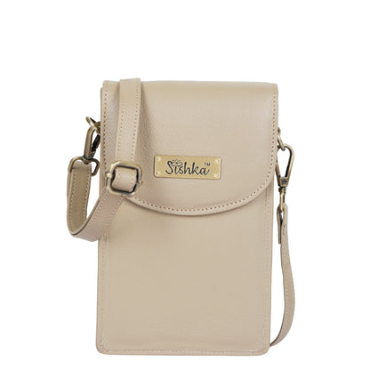 Taupe Genuine Leather Mobile Crossbody Bag – Women’s Phone Purse