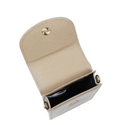 Taupe Genuine Leather Mobile Crossbody Bag – Women’s Phone Purse