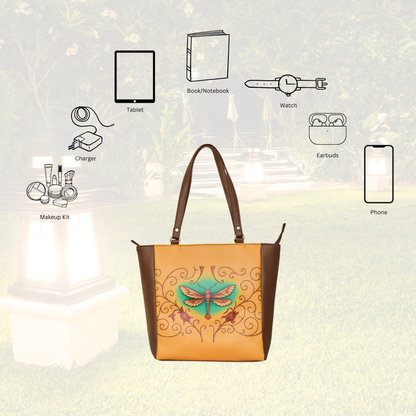 Genuine Leather Ladies' Shoulder Tote Bag– Printed Top Handle Handbag for Women – Work, Travel & Daily Use