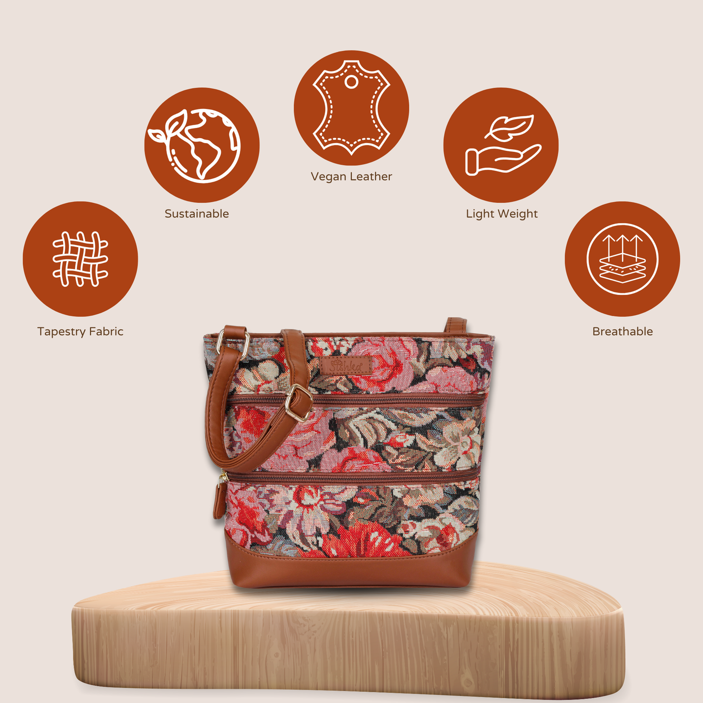 Floral Tapestry Crossbody Sling Bag – Women’s Shoulder & Messenger Purse with Vegan Leather Trim