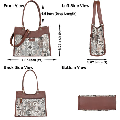 Women’s Abstract Tapestry Satchel – Handcrafted Leather-Trimmed Shoulder & Crossbody Handbag