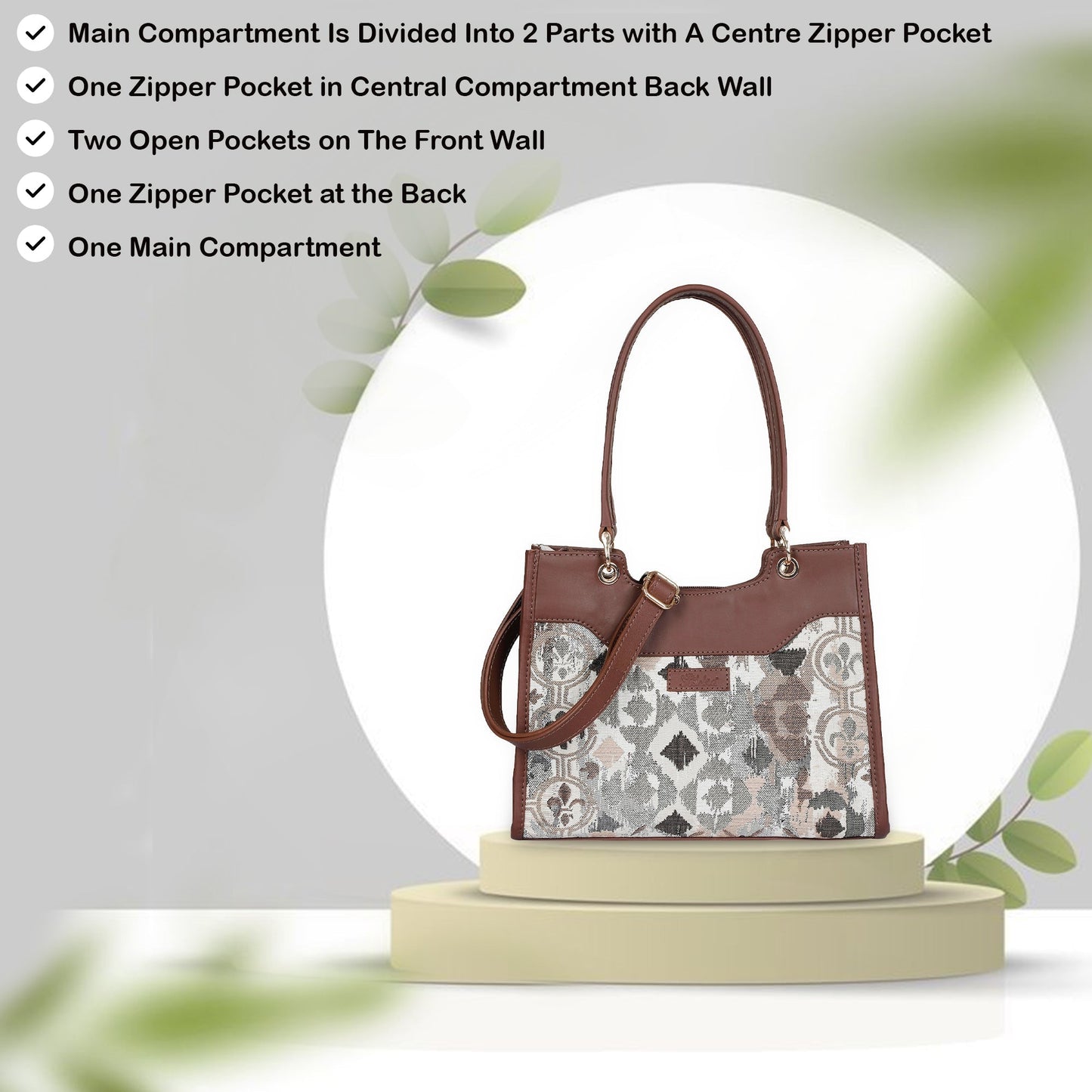 Women’s Abstract Tapestry Satchel – Handcrafted Leather-Trimmed Shoulder & Crossbody Handbag